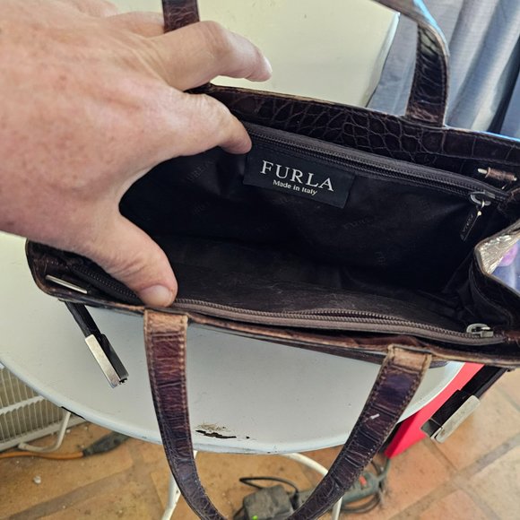 Furla Greta Burgandy Embossed Crocodile Bag - Picture 5 of 5